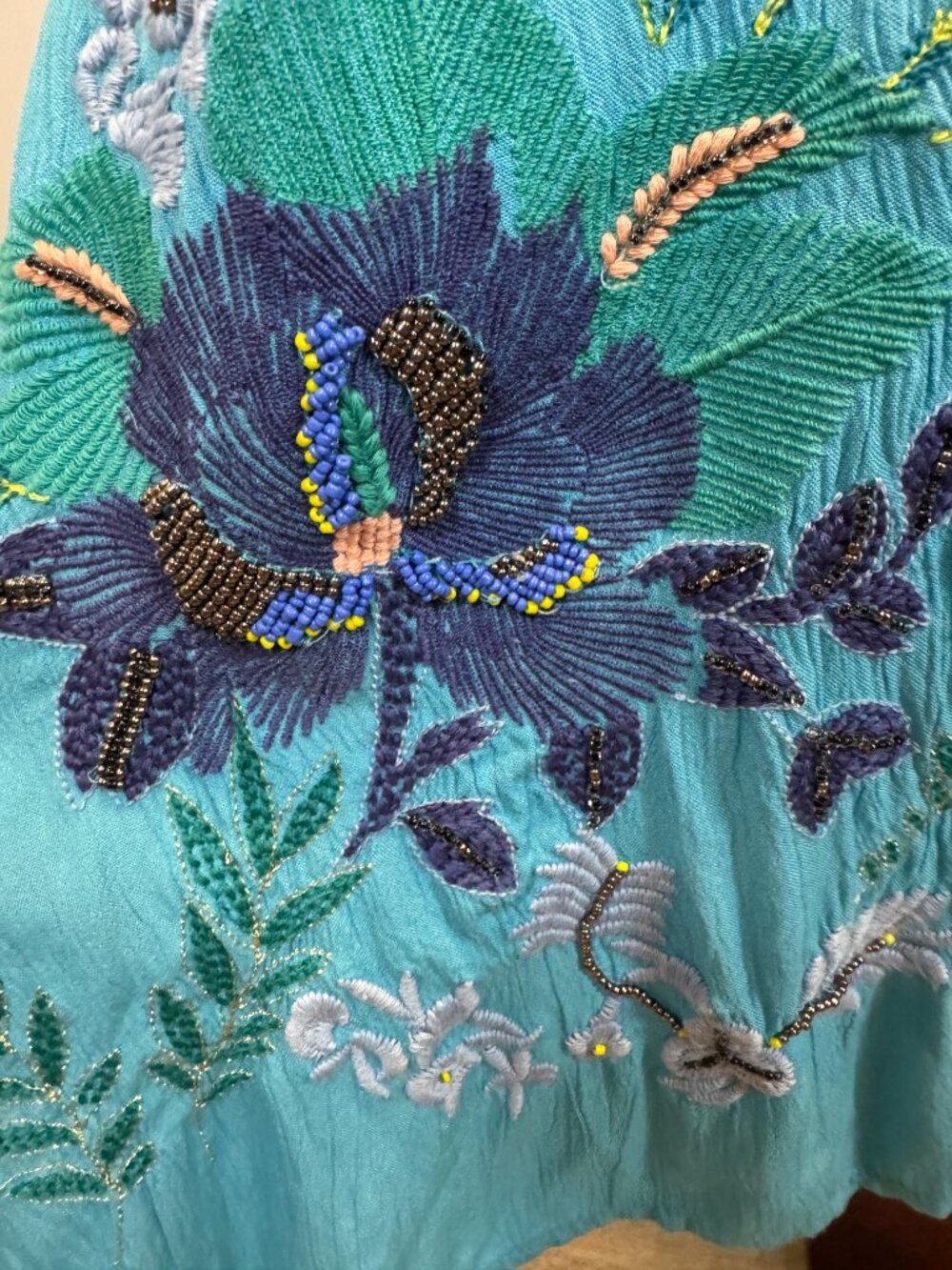 Chico’s Special Edition Embroidered Beaded Turquoise Ruana Duster Kimono S/M - Picture 8 of 16
